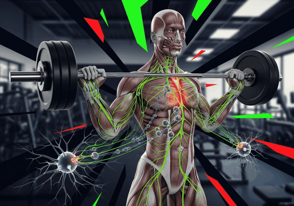 stylized image of the endocannabinoid system being activated during a workout