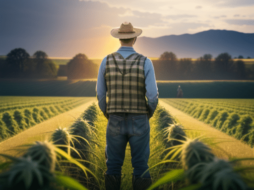 farmer with a field of delta 9 hemp